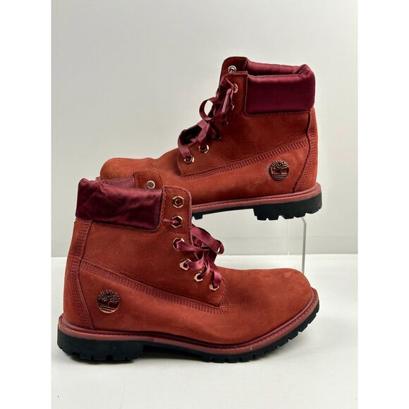 Timberland Women A1SC7 6" Premium Satin Collar Leather Boot Pomegranate WM SZ 8 - Picture 1 of 6